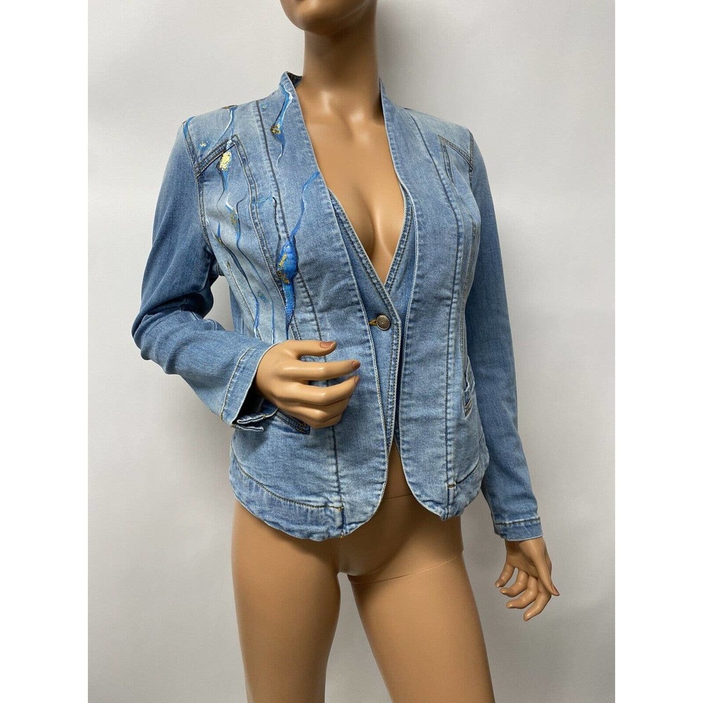 Hand painted denim jacket size small abstract art